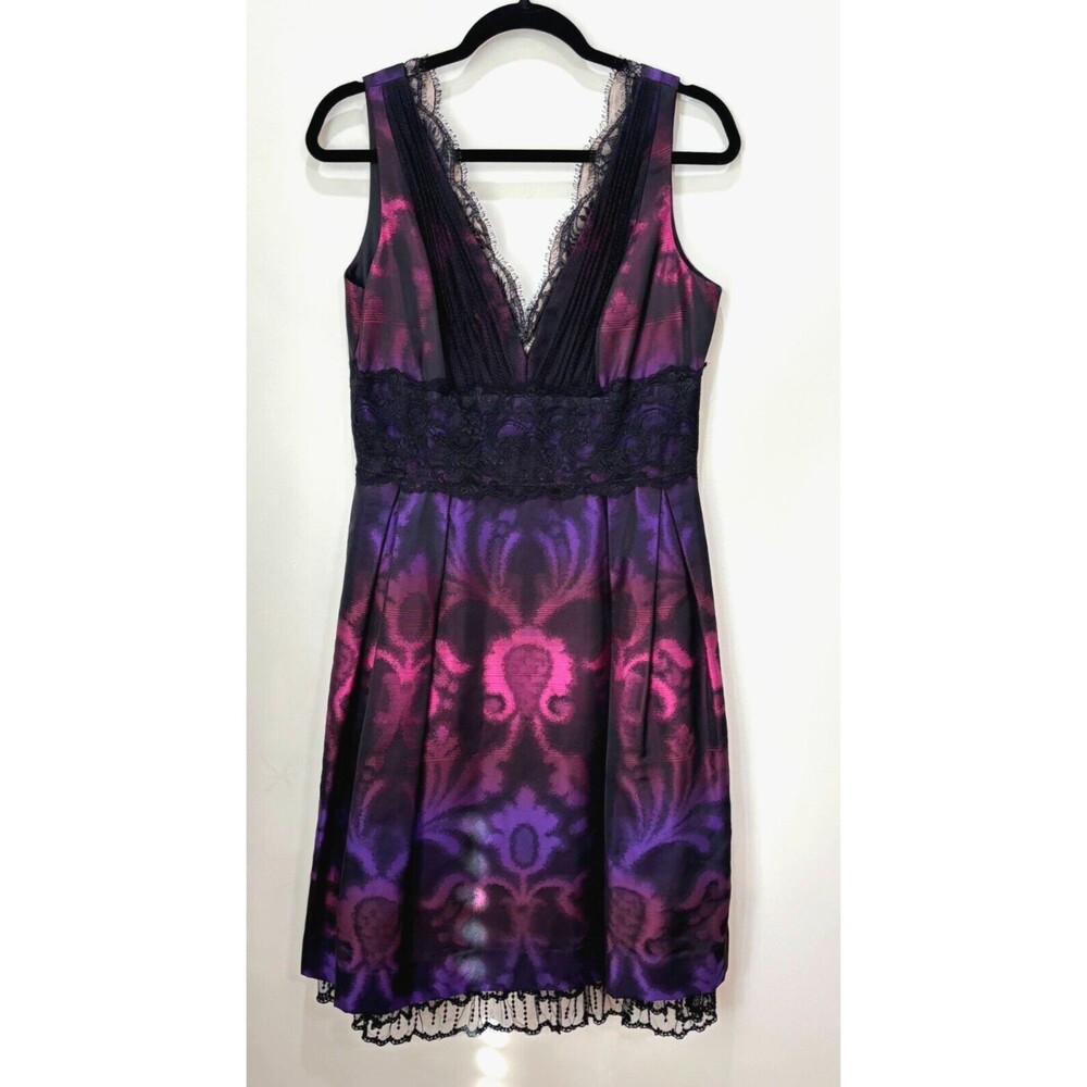 Carmen Marc Valvo Purple Satin Lace Dress 10 Whimsigoth Fairy Grunge Romantic